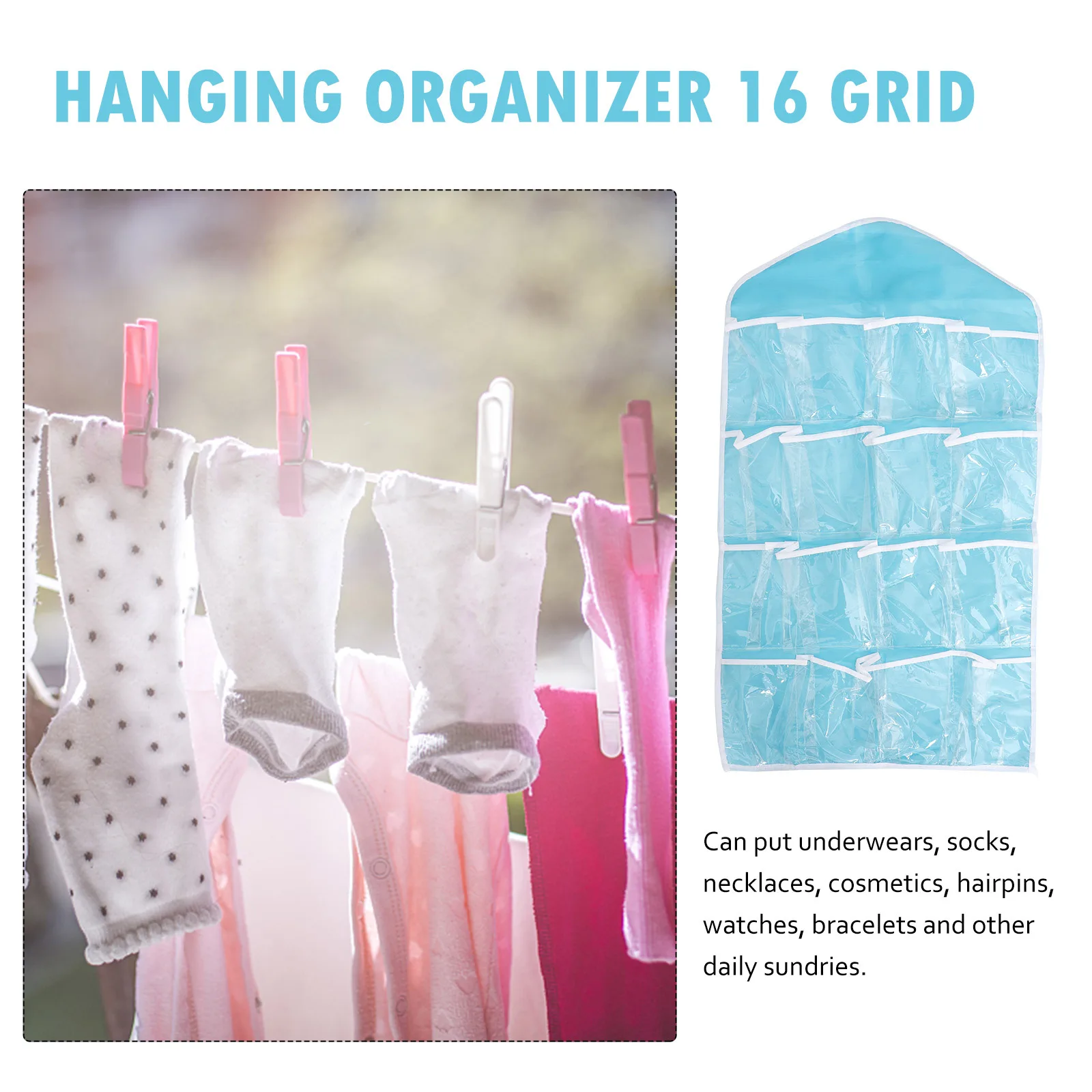 

16 Pockets Hanging Storage Bag Clear Over Door Organizer Socks Underwear Bra Rack Closet Tidy Bag Suitable Bedroom Bathroom