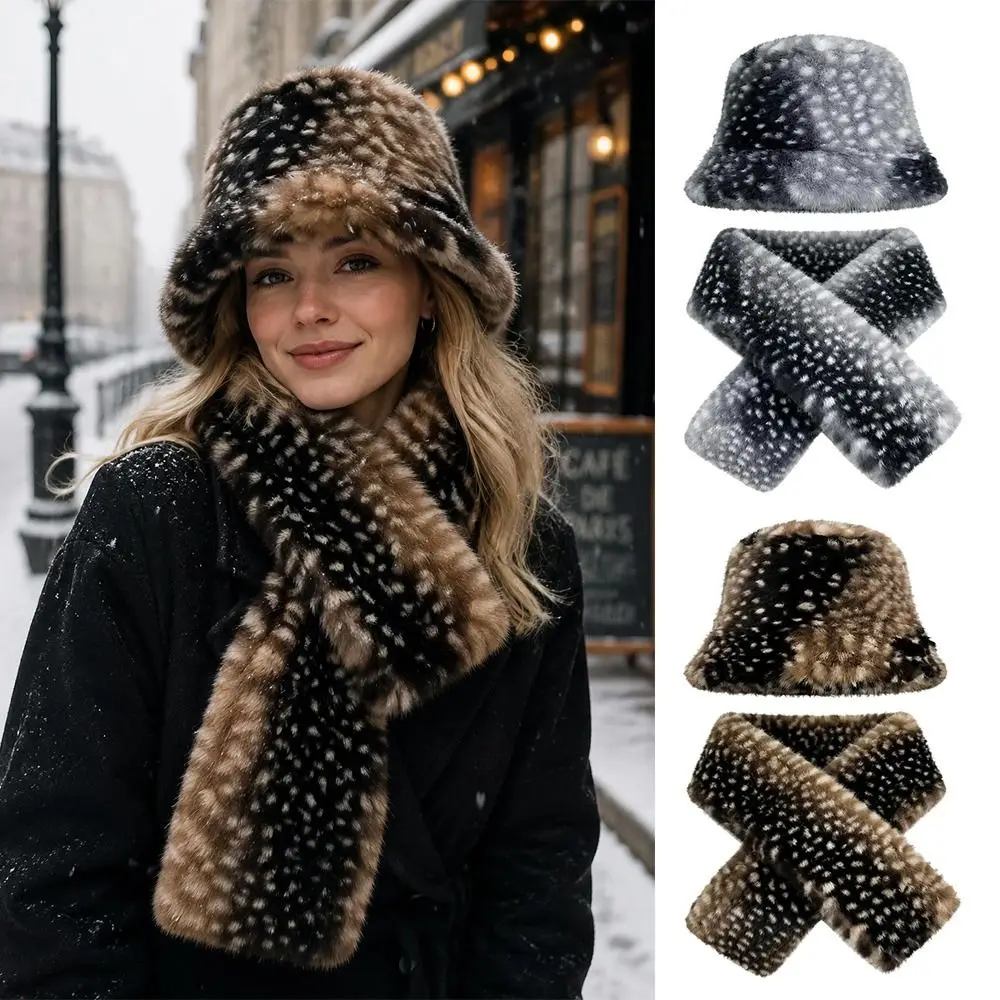 Fashion Faux Fur Winter Hat Scarf Set Windproof Thick Warm Winter Hat Scarf Fur Ear Protection Fisherman Hat Scarf Women
