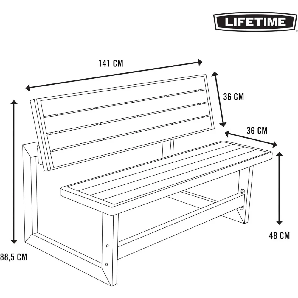 Banco conversível para exterior LIFETIME 60253, 55 polegadas, cinza Harbor