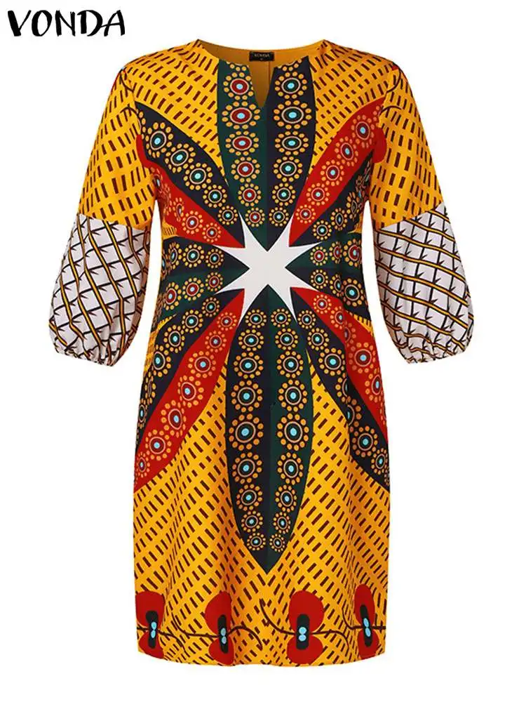 Plus Size 5XL VONDA Women Short Party Dress 2024 Fashion Printed Dress Half Sleeve Sundress Casual Vestido Vintage Robe Femme