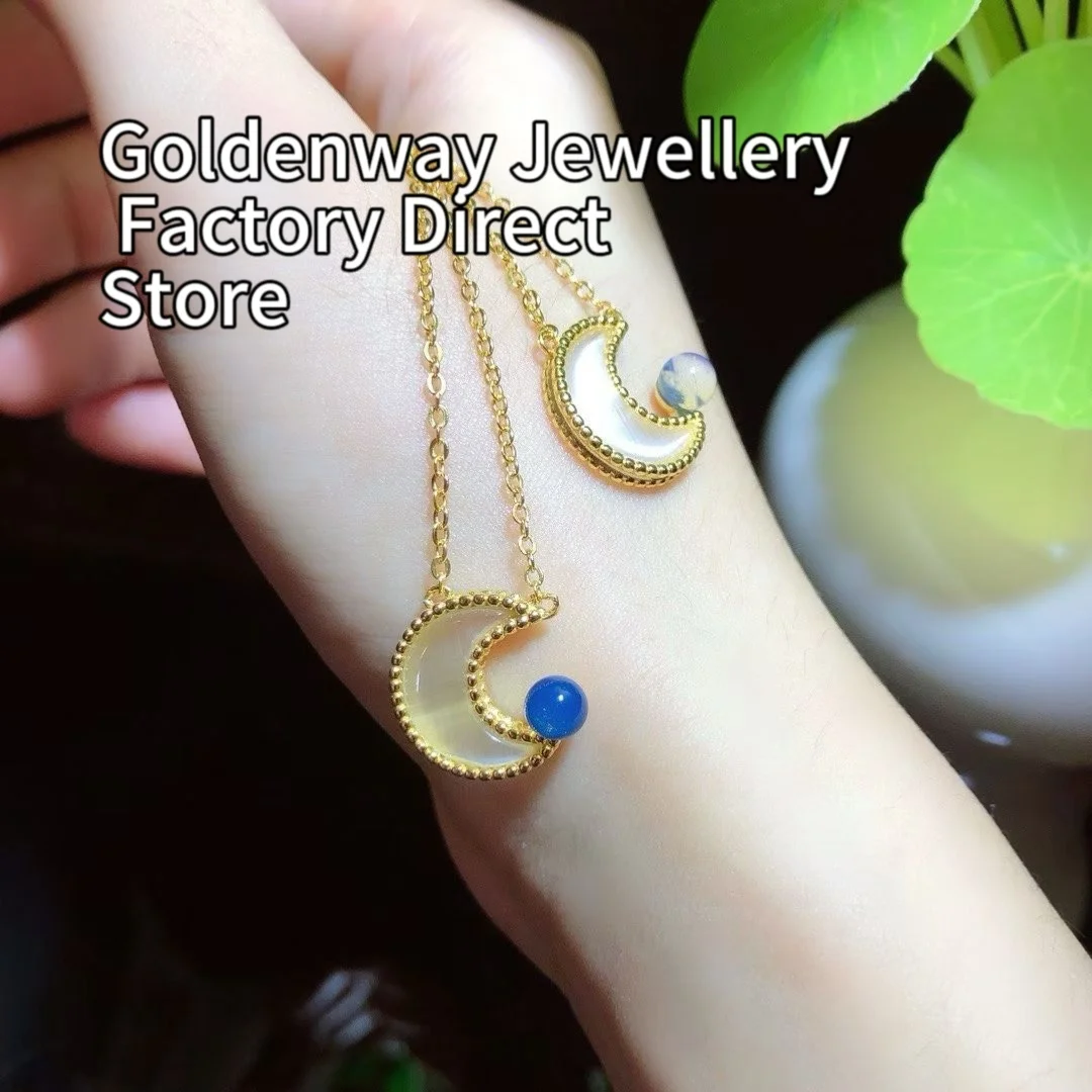 

Certificated 925 Silver Natural Dominican Blue Amber Moon Pendant Real Cat's Eye Stone Star Necklace Precious Women Fine Jewelry