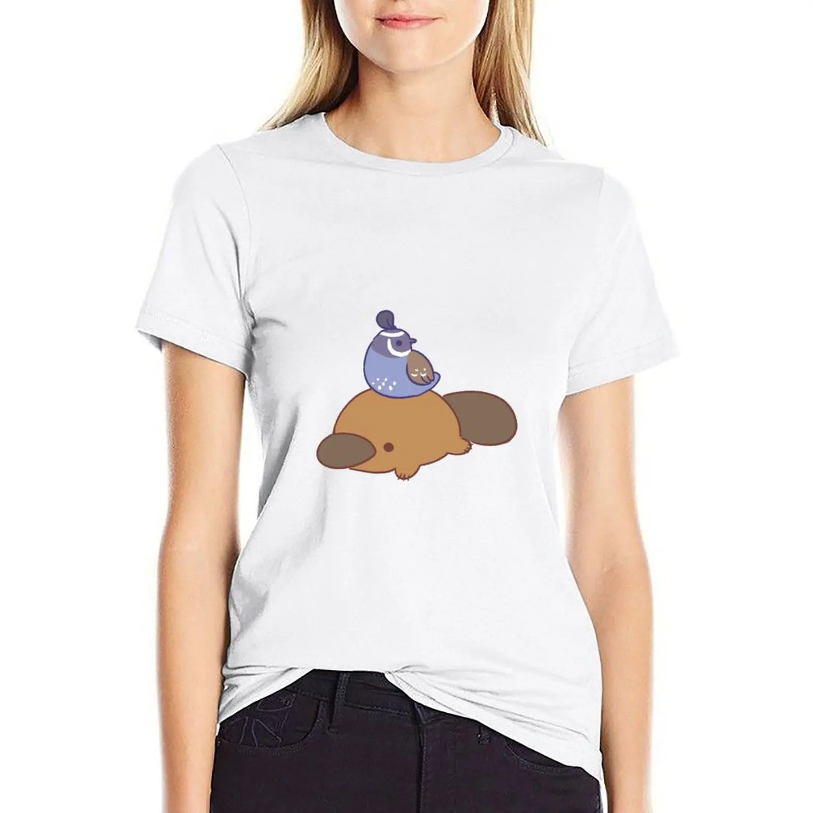 

platypus quail T-shirt shirts graphic tees Aesthetic clothing plus size tops black t-shirts for Women