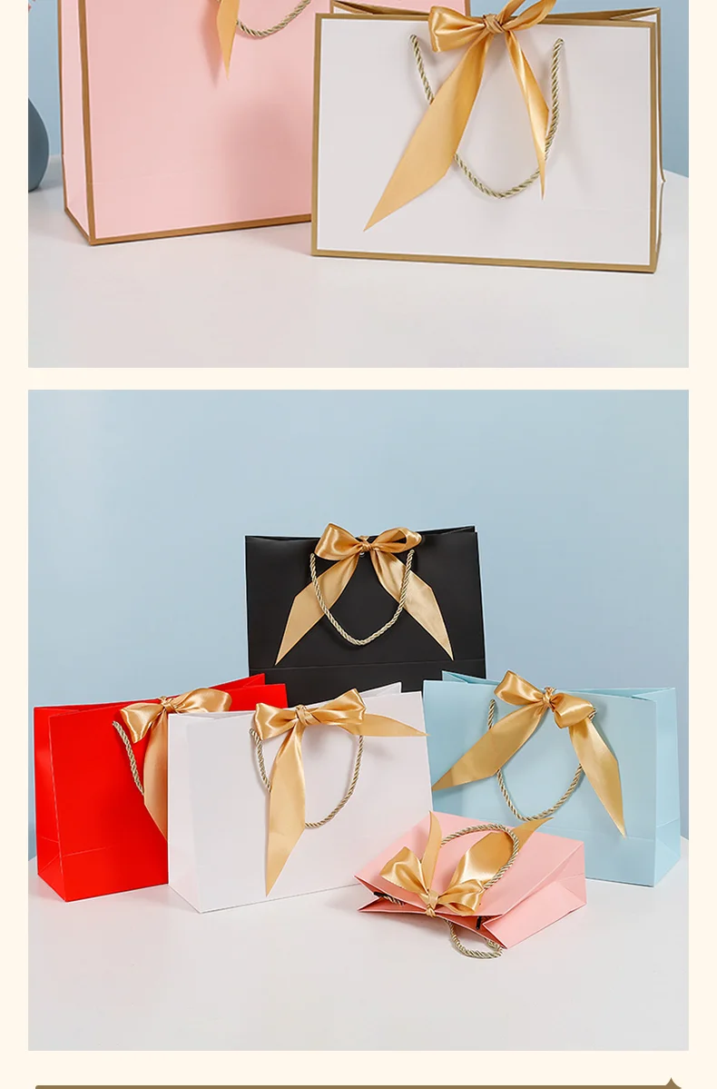 10 Stück Geschenktüten mit Schleife, Handtaschen aus Papier, Kleidungsverpackungstüten, Großhandel für Kosmetik-Einkaufstaschen, anpassbar mit gedrucktem Logo – Detail 7