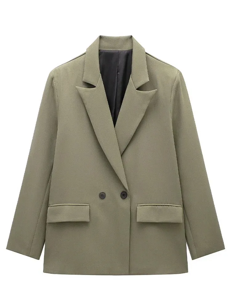 Cappotto blazer elegante per le donne Tasche moda Giacche doppiopetto 2025 Nuovo autunno Office Lady Capispalla allentato casual