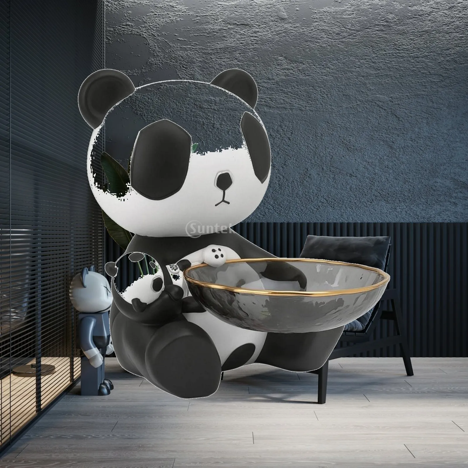 Resin Decorative Tray Panda Holder Clear Bowl Gold Accent Stylish Catchall for Bedroom Dresser