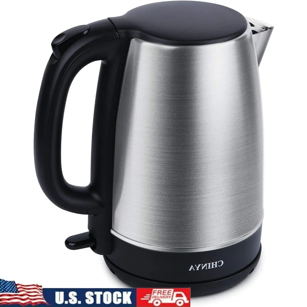 Electric Kettle 1.7L Stainless Steel Tea Maker Fast Boiling 1500W Automatic Shut Off LED Light 360° Base Storage