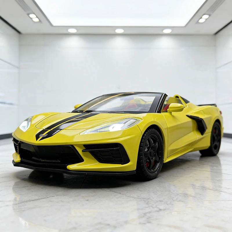 

Модель автомобиля Corvette Stingray Coupe C8 Supercar из сплава, масштаб 1:22, со звуком и светом, с функцией отката назад, детская игрушка, коллекционная модель, подарок на день рождения