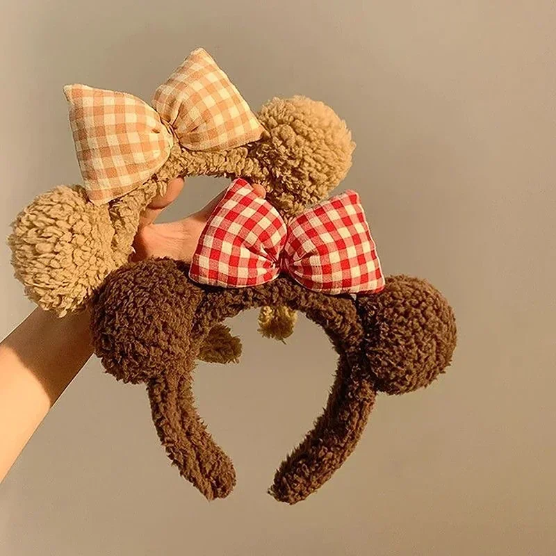 

Милый галстук-бабочка с медвежьими ушками, плюшевая повязка для волос для женщин, мытье лица, мультяшная детская повязка на голову, женская милая повязка для волос для девочек, аксессуары для волос
