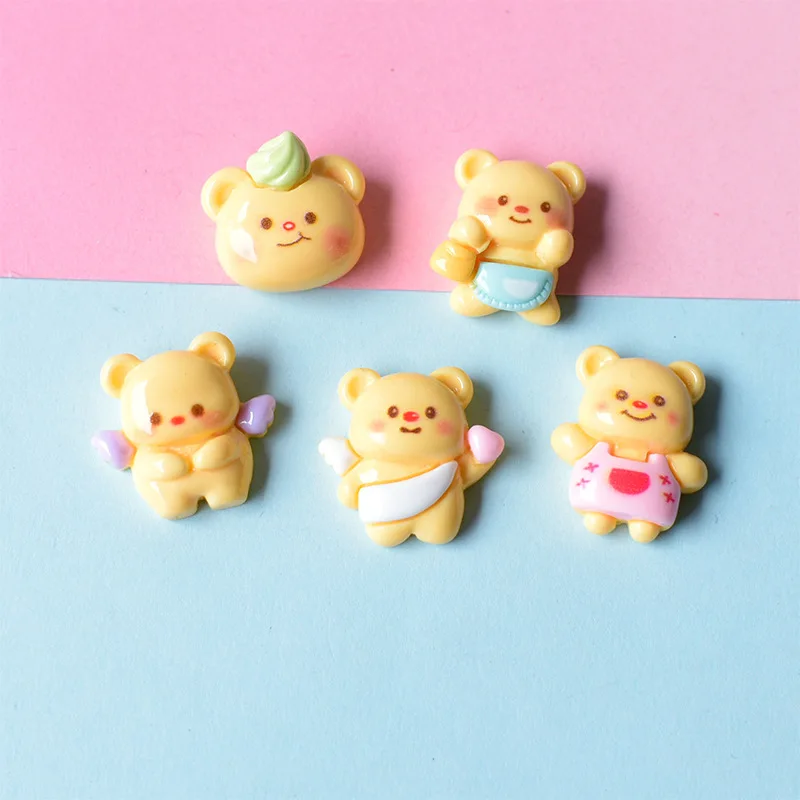 Kawaii Bear Slime Charms Flatback Bulk Cute DIY Resin Mix Ins For Fluffy Cloud Clear Slime Hair Phone Case Accessories 10pcs