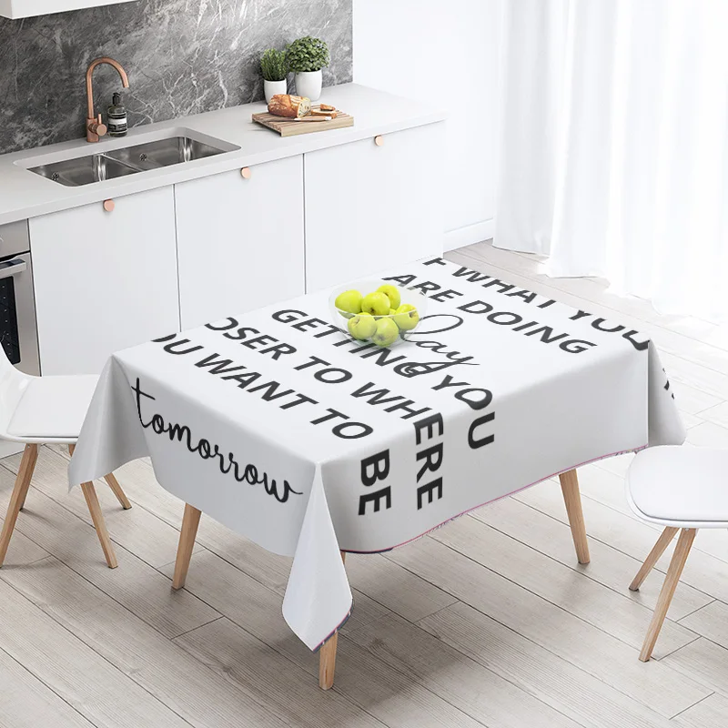 

Tablecloth with unique lettering design featuring motivationalquote I put my mind to it for home decor in kitchen or dining area
