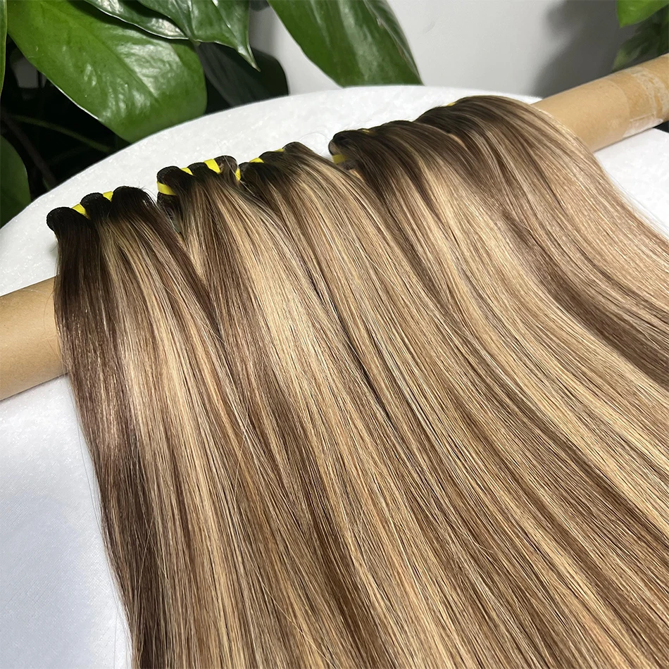 Yiwigs # Extensiones de cabello humano P4/27, 100% de doble estiramiento, resalta el Color Ombred, hueso recto, 10-30 pulgadas, extensiones de cabello crudo