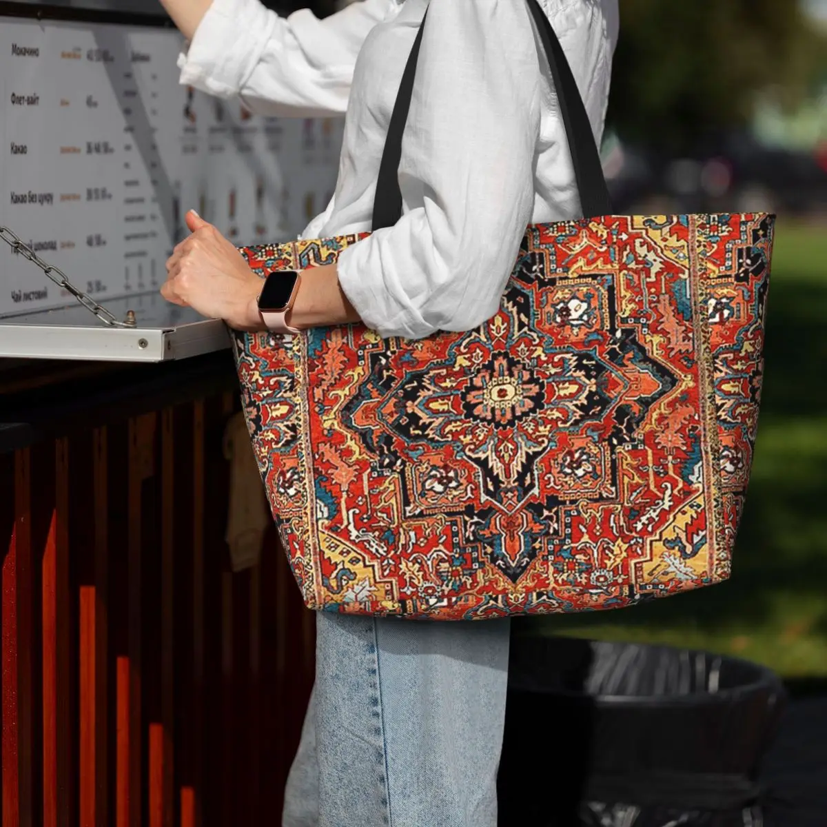 Heriz Persian Carpet Print Beach Tote Bag Sport Gym Yoga Duffle Large Tote Bag Women Travel Bag Fitness bag