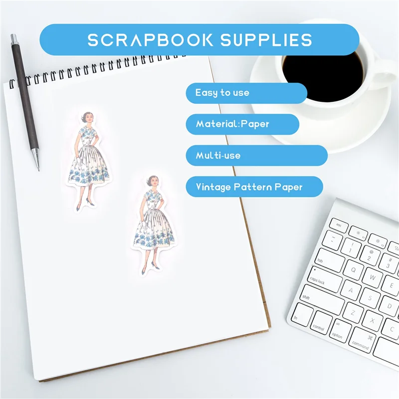 160 قطعة من ملصقات الأشخاص الكلاسيكية لسكرابوكينغ اليومية، ملصقات واشي للفتيات والنساء على الموضة الرجعية، 4 أنماط