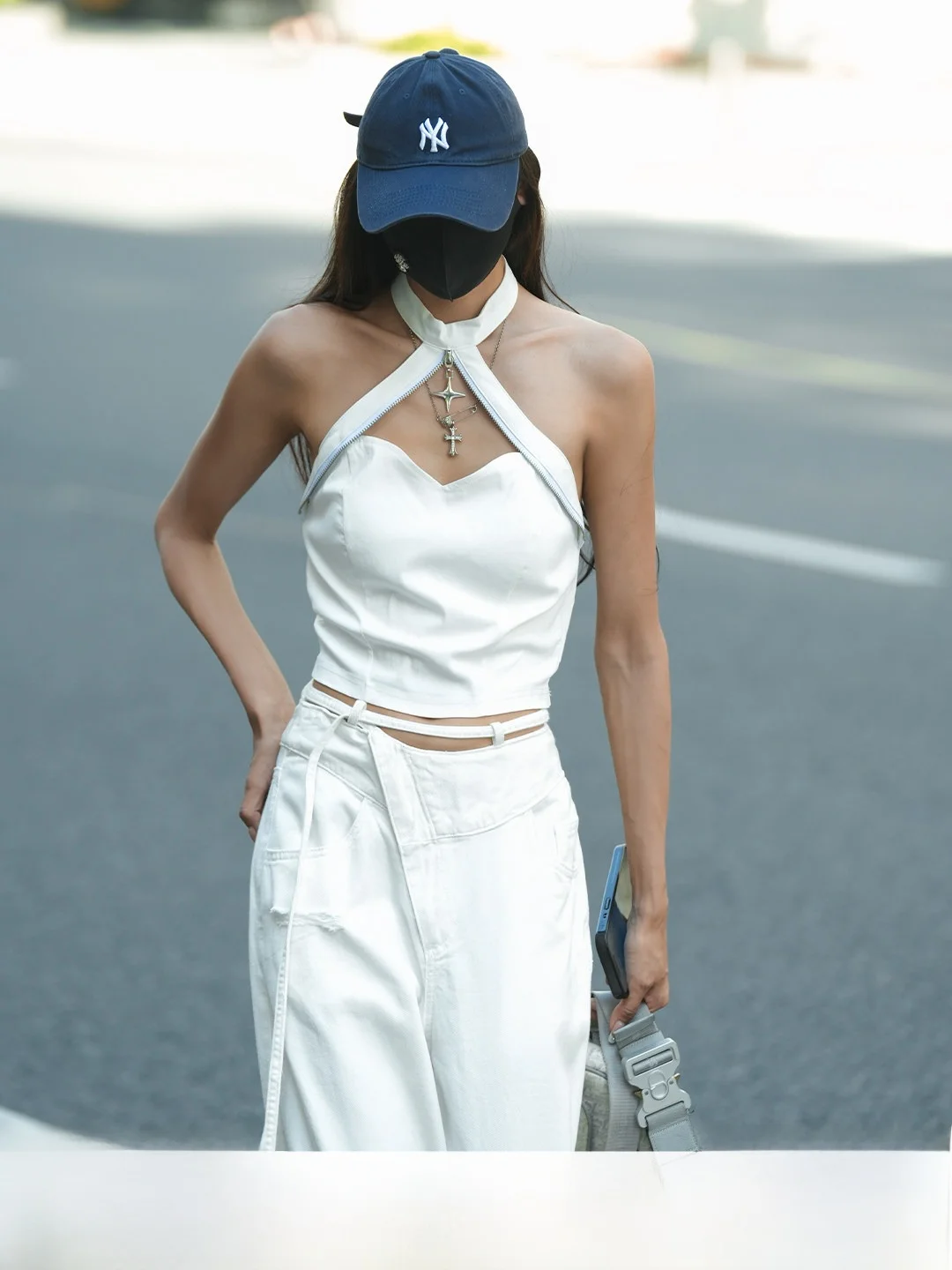

Luna7xi Women's Short Sleeveless Vest Summer Top with Chest Pad Neck Hanging Design White Color Comfortable Cotton Blend