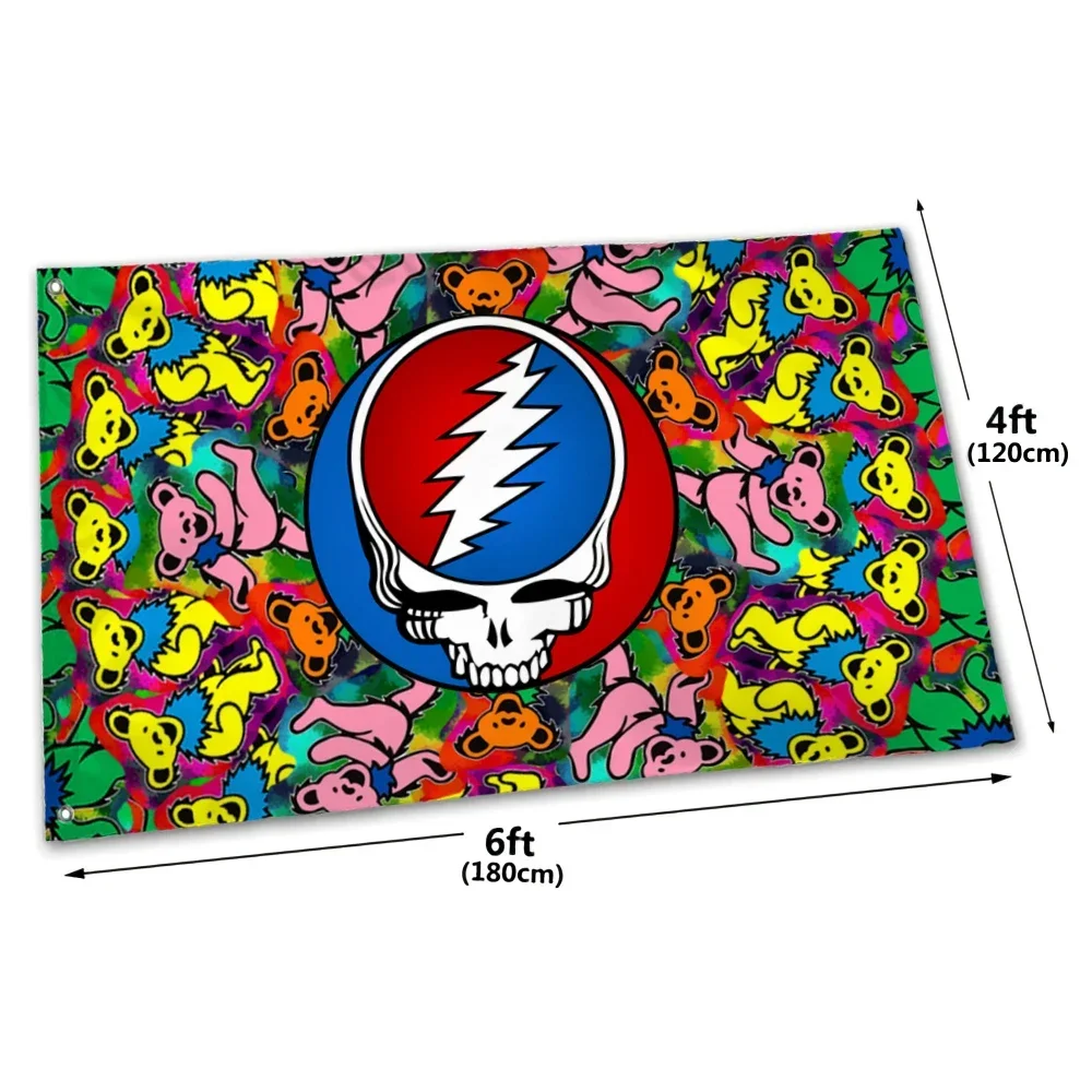 90*150cm Grateful Dead Flag Psychedelic Rock Skull Banner For Decoration