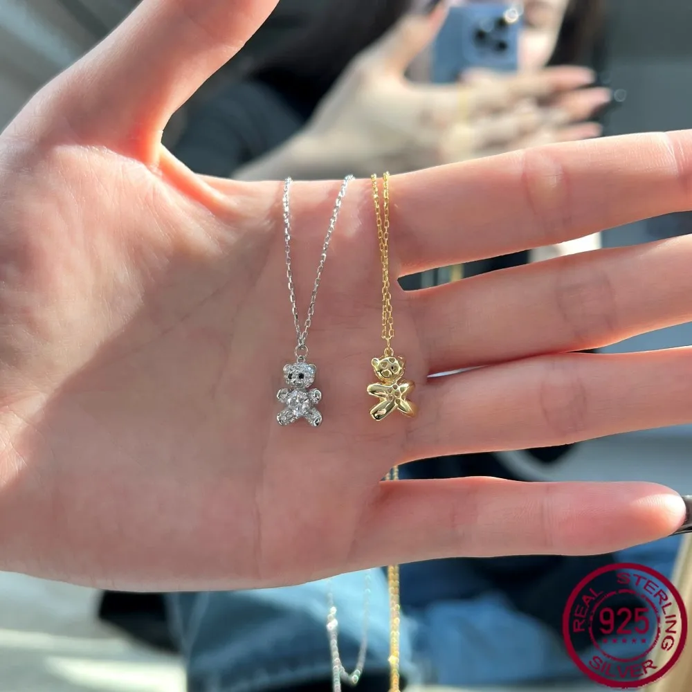 S925 Women's Full Body Silver Necklace with Full Diamond Bears Women's Exquisite Fashion Neckchain Jewelry Wholesale