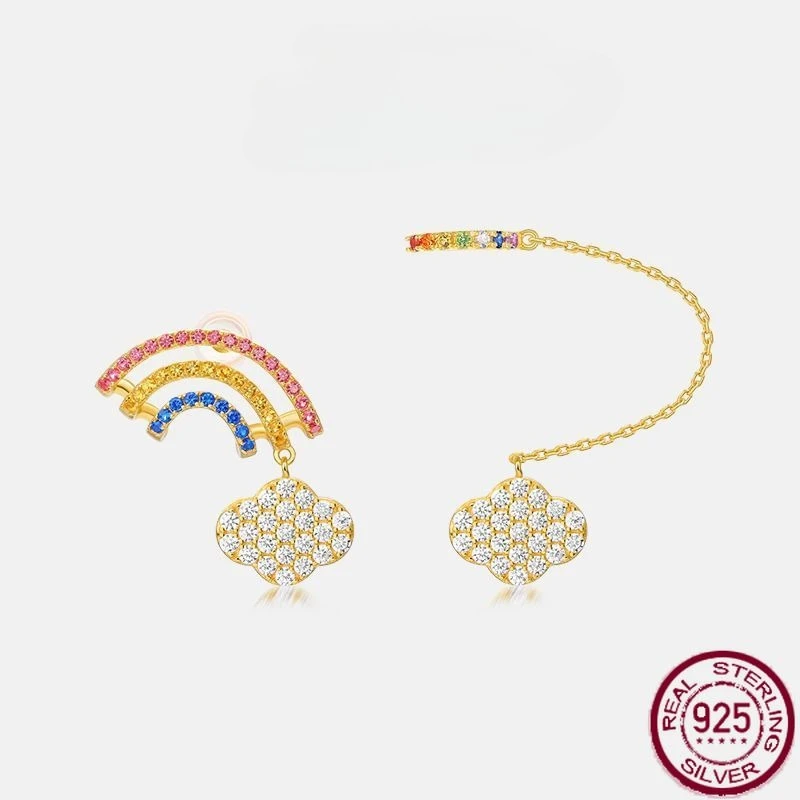 

Новые серебряные радужные асимметричные серьги S925 с красочными серьгами из циркона, легкие роскошные модные свадебные украшения