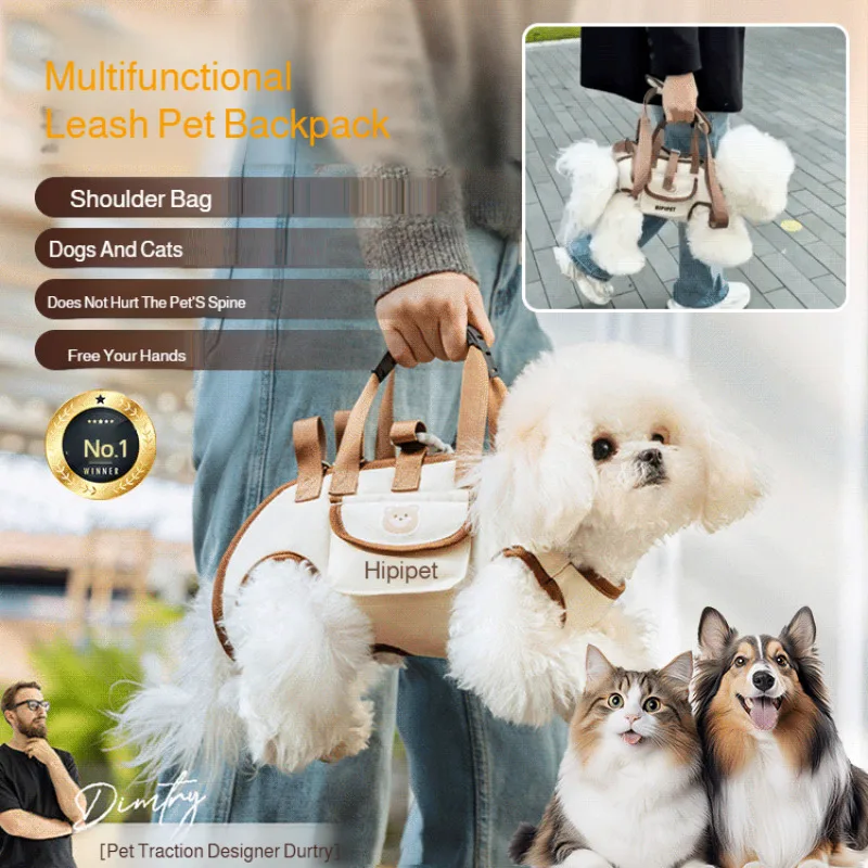 Multifunctional three-piece harness set for small dogs for outdoor travel, diagonal harness, three-in-one pet backpack harness