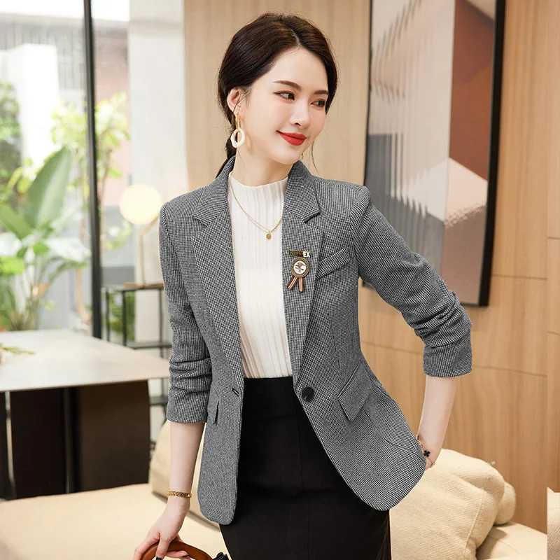 Blazer à manches longues en tissu de haute qualité pour femmes, vestes pour femmes, manteau professionnel, vêtements de travail d'affaires, vêtements d'extérieur élégants pour dames