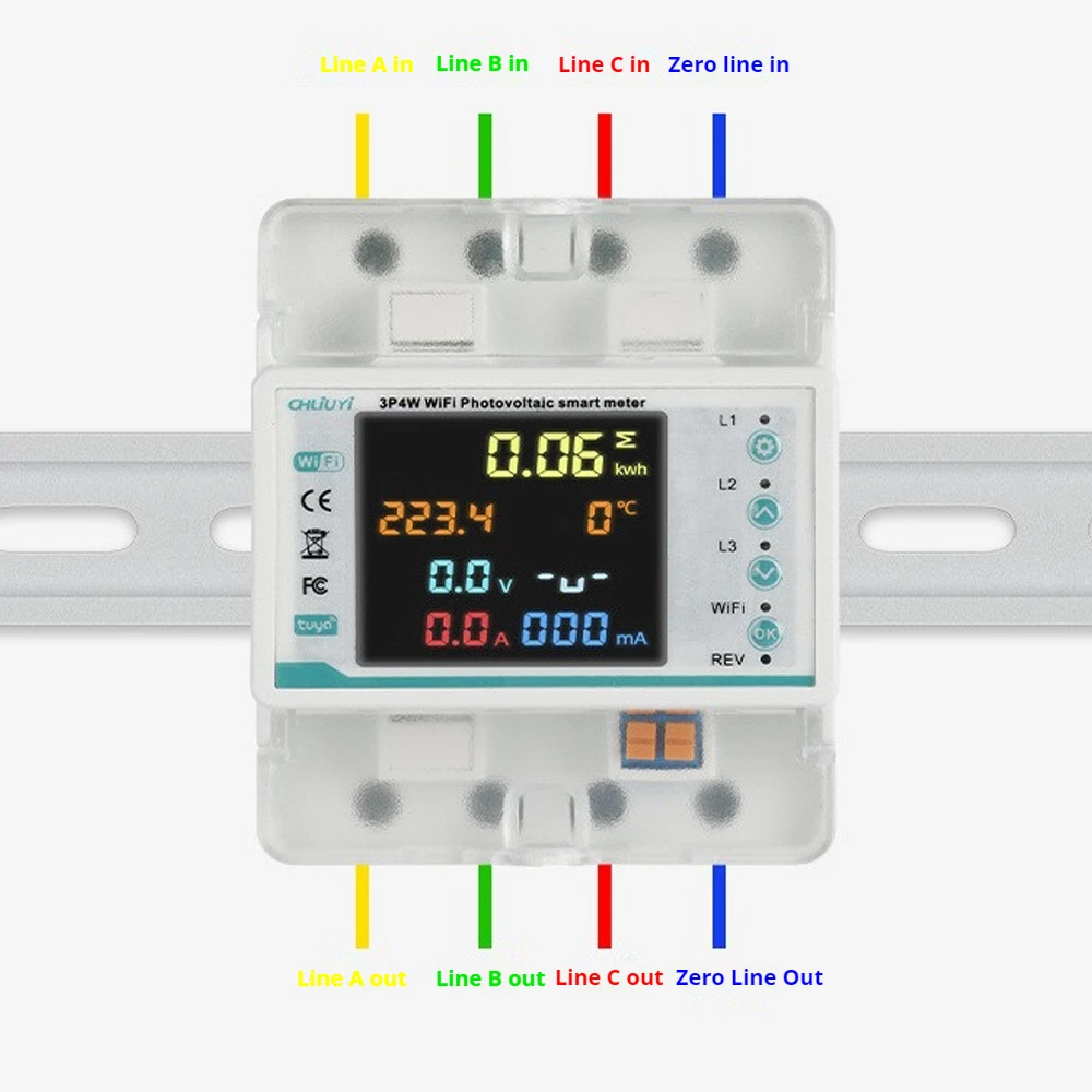 WiFi Smart 3-phase 4-wire Energy Meter Automatic Reclosure Protector Power Meter LCD Display Remote Control Energy Meter