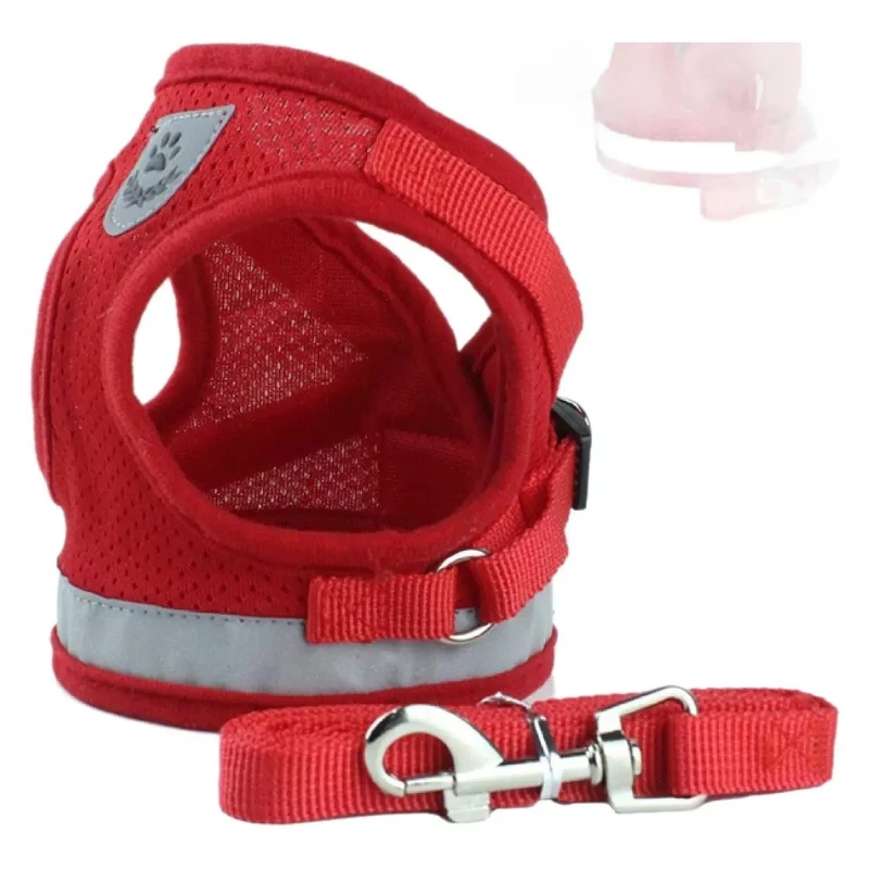 Dog Vest Harness with Matching Leash Set  Reflective Adjustable Cat Pet Harness Polyester Breathable Mesh view 3