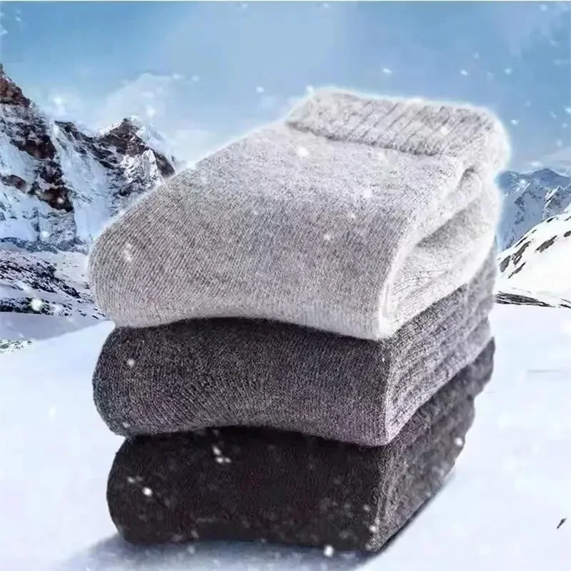 4Pairs/Lot Men's Winter Super Thick Thermal Socks Wool Men Women Solid High Quality Merino Wool Socks Cold Snow Warm Wool Socks
