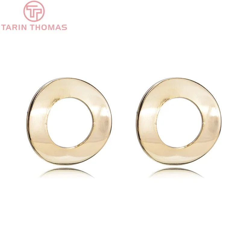 (2502)10PCS 18MM 24k Gold Color Brass Glossy Arc Surface Circle Stud Earrings Pins High Quality Jewelry Findings Accessories