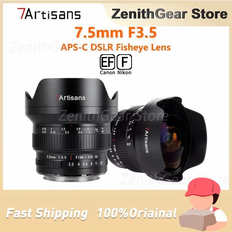 

7Artisans 7.5mm F3.5 Fisheye Lens for APS-C DSLR SLR Manual Focus Wide Angle Compatible with Canon 600D SL3 EOS 90D Nikon F D710
