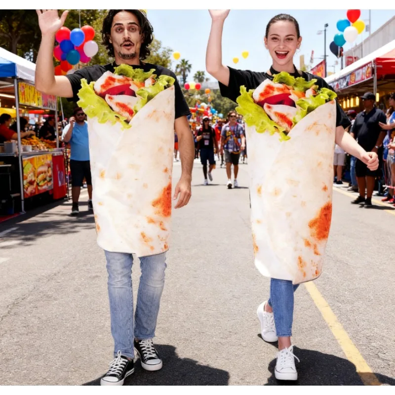 

Funny Food Couple Costumes for Adults, Pizza & Spring Roll Themed Cosplay Outfits for Party