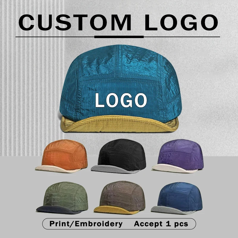 New Customizable Logo Contrast Color 5-panel Baseball Caps Unisex Summer Outdoor Leisure Sun Protection Thin Quick-drying Hats
