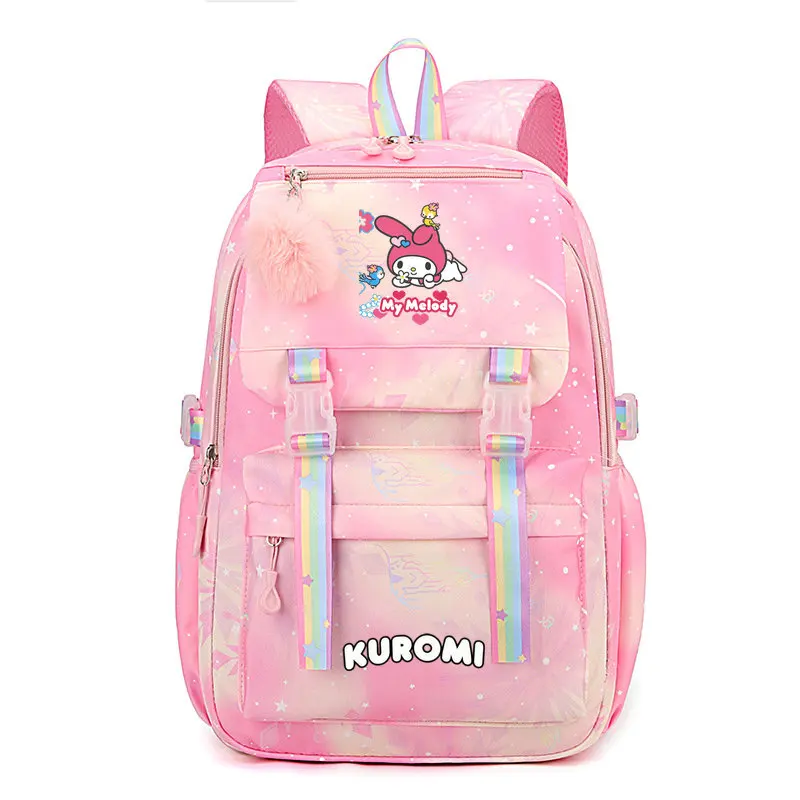 MINISO-Sac à Dos d'École Kawaii Kuromi pour Fille, Cartable Mignon pour Adolescente, Grand Cartable de Voyage pour Femme