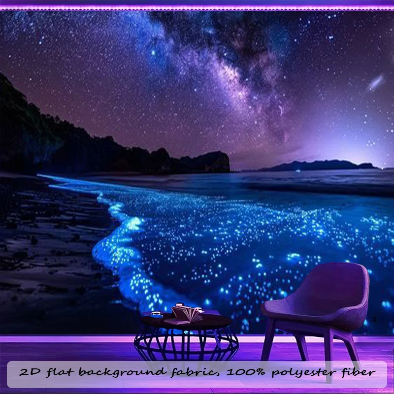 1PC Blue Glowing Ocean Art Print Backdrop Banner, Bedroom Living Room Photo Background, Polyester, Home Decor, Wall Art