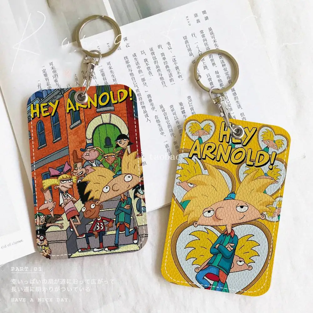 Animación clásica para niños H-Hey A-Arnold soporte personalizado adecuado para tarjetas bancarias, subterráneo, tarjeta de autobús cartera tarjetero insignia