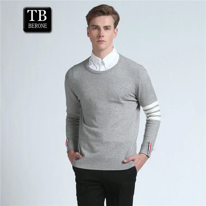 

TB BERONE Men's Sweater Autumn Trend Four-bar Thom Brand Striped Long-sleeved Pullover Couple Wear Trendy Cotton Casual