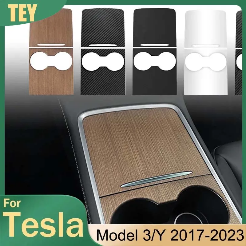 Per Tesla Model 3 Y 2021 2022 Car Center Console Panel Sticker ABS Wood Grain Film Carbon Cover Auto Interior