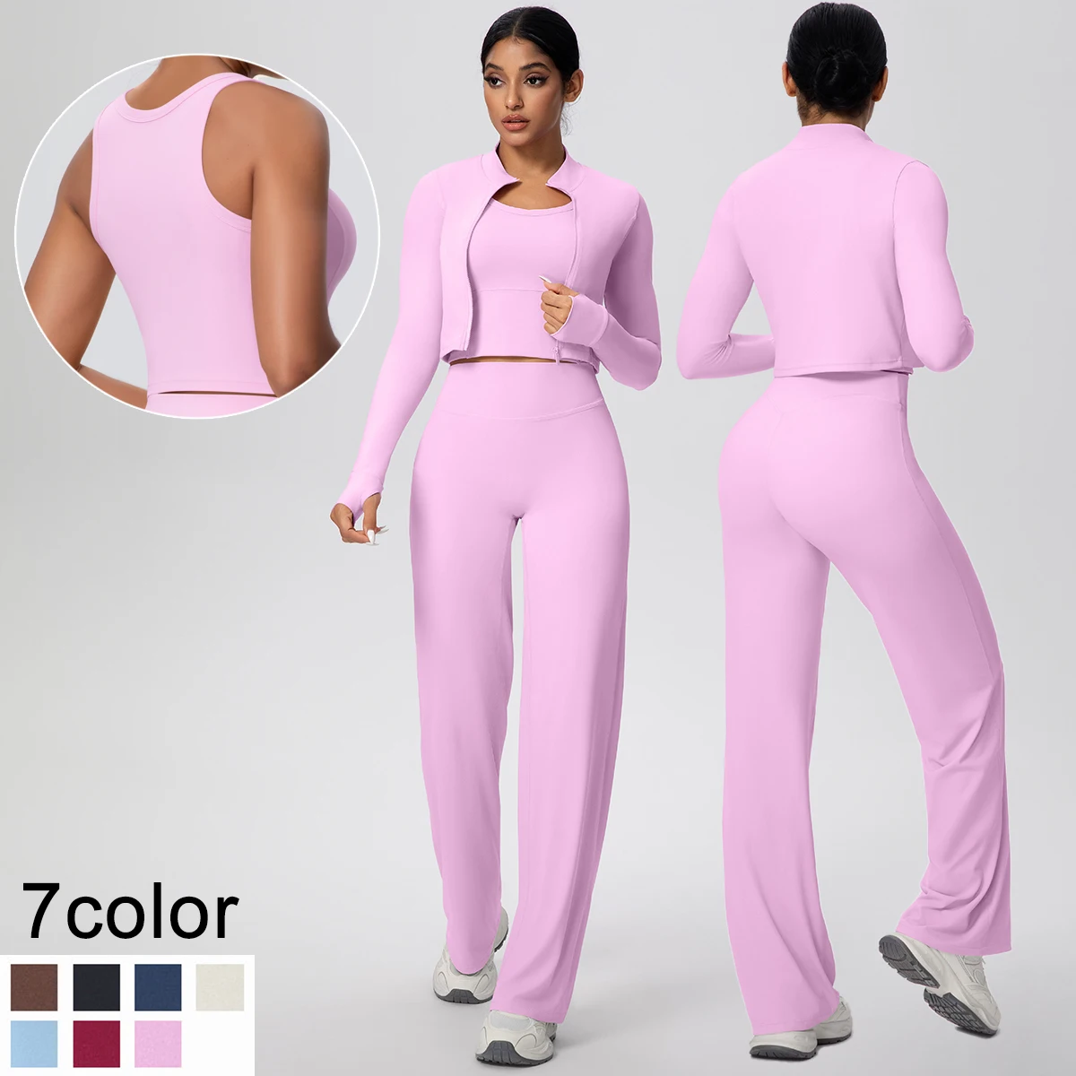 3 Teile/satz Frau Sport Yoga Set Hohe Taille Schnell Trocknend Breite Bein Hosen Yoga Zipper Lange Ärmel Gym Engen Workout top Yoga Set