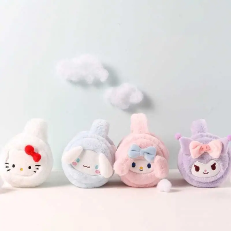 Kawaii Sanrio Kuromi Cinnamoroll My Melody Pompompurin Plush Earmuffs Imitating Rabbit Hair Warm Personality Cartoon Girls Gift