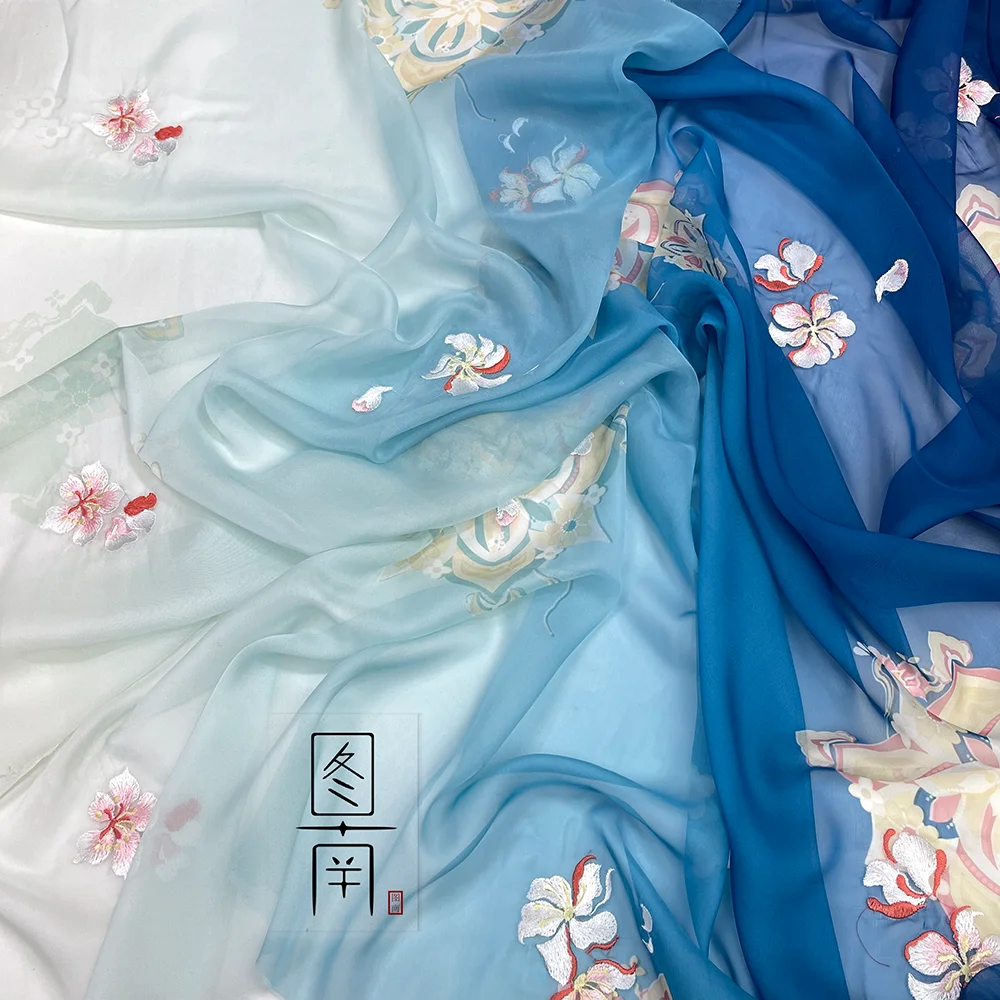 Chinese stlye landscape paintingGradient color Chiffon hanfu lolita fabric for DIY dress 1order=1pc(size:100x150cm)