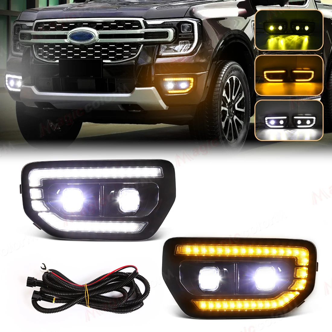 

LED DRL For Ford Ranger T9 Tremor 2023 2024 Daytime Running Lights White Yellow Turn Signal Light Fog Lamp Car Accessrioes 12V