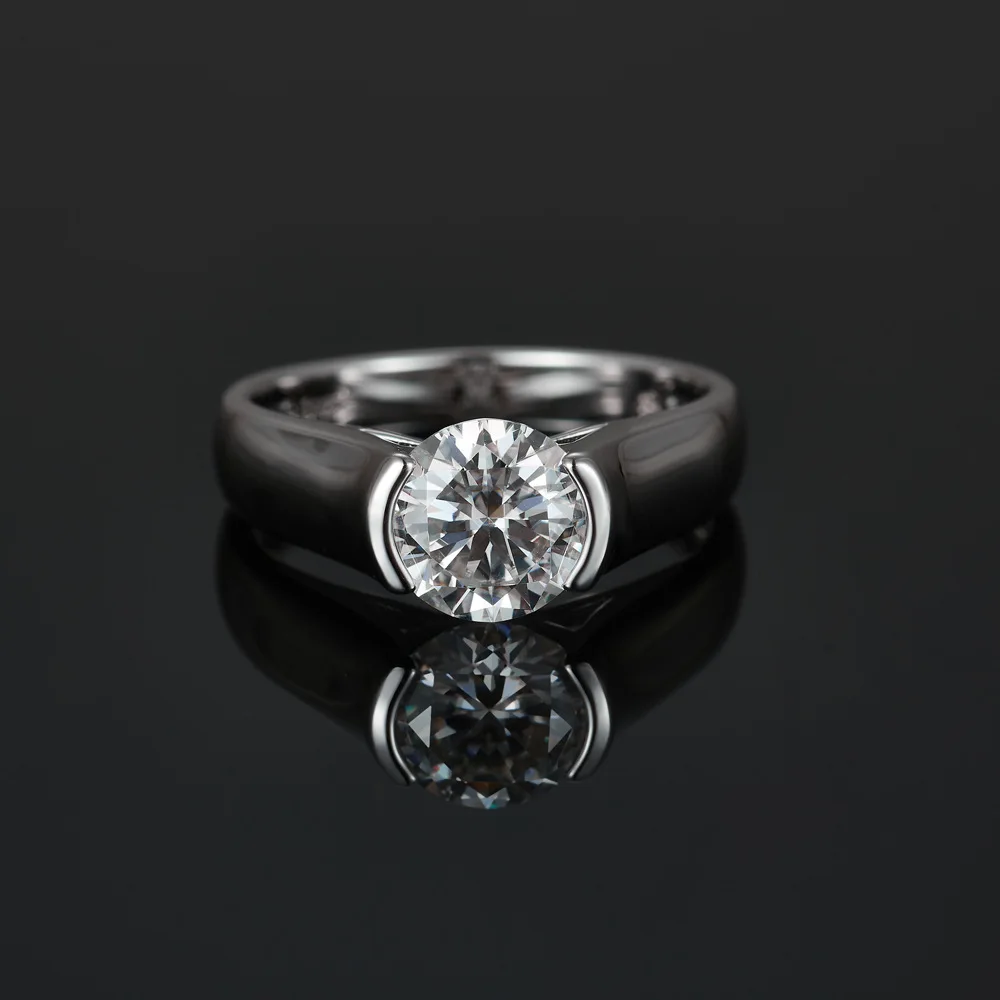 

2 Carat Round D Color VVS1 Moissanite Ring,S925 Sterling Silver, Semi-Bezel Set Solitaire Engagement Ring, For Wedding Gift