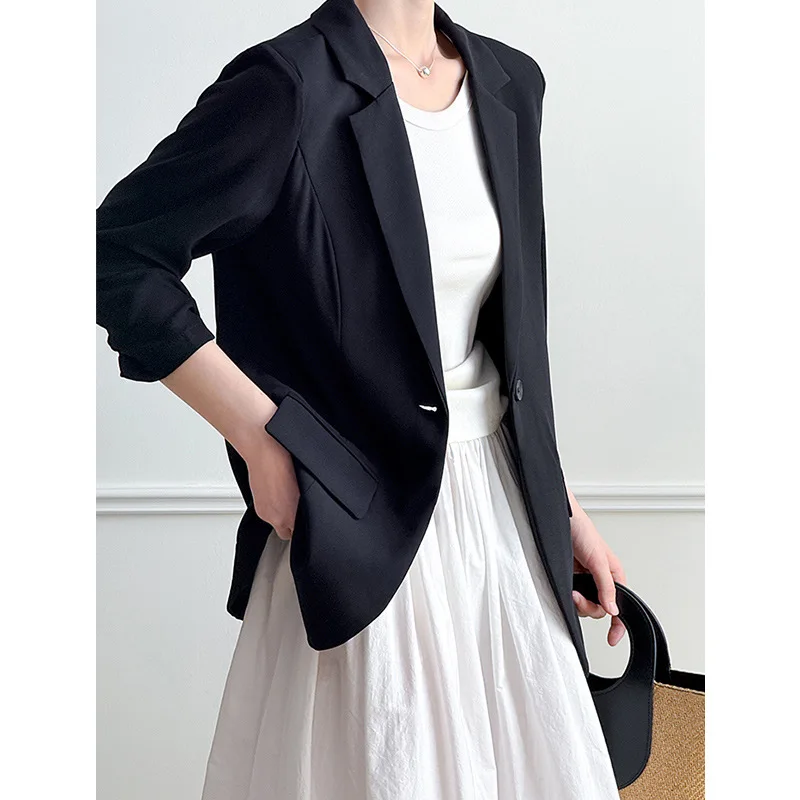 

Spring and summer women's suit, silky and versatile slimming long sleeved suit, office commuting women's casual jacket 2025 new