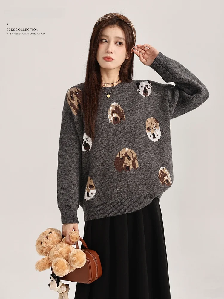 

ay Doggie round Ne Sweater Women's Casual Loose Slimming Versatile Top Comfortable Warmth Faion Commute Sle Knitwear