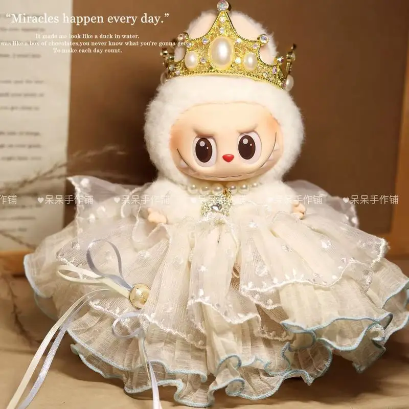 

For Labubu Doll Clothes Golden Crown Princess Dress Outfit Set For 17cm Generation 1 2 3 Costume Change Luxury Craft Cola Theme