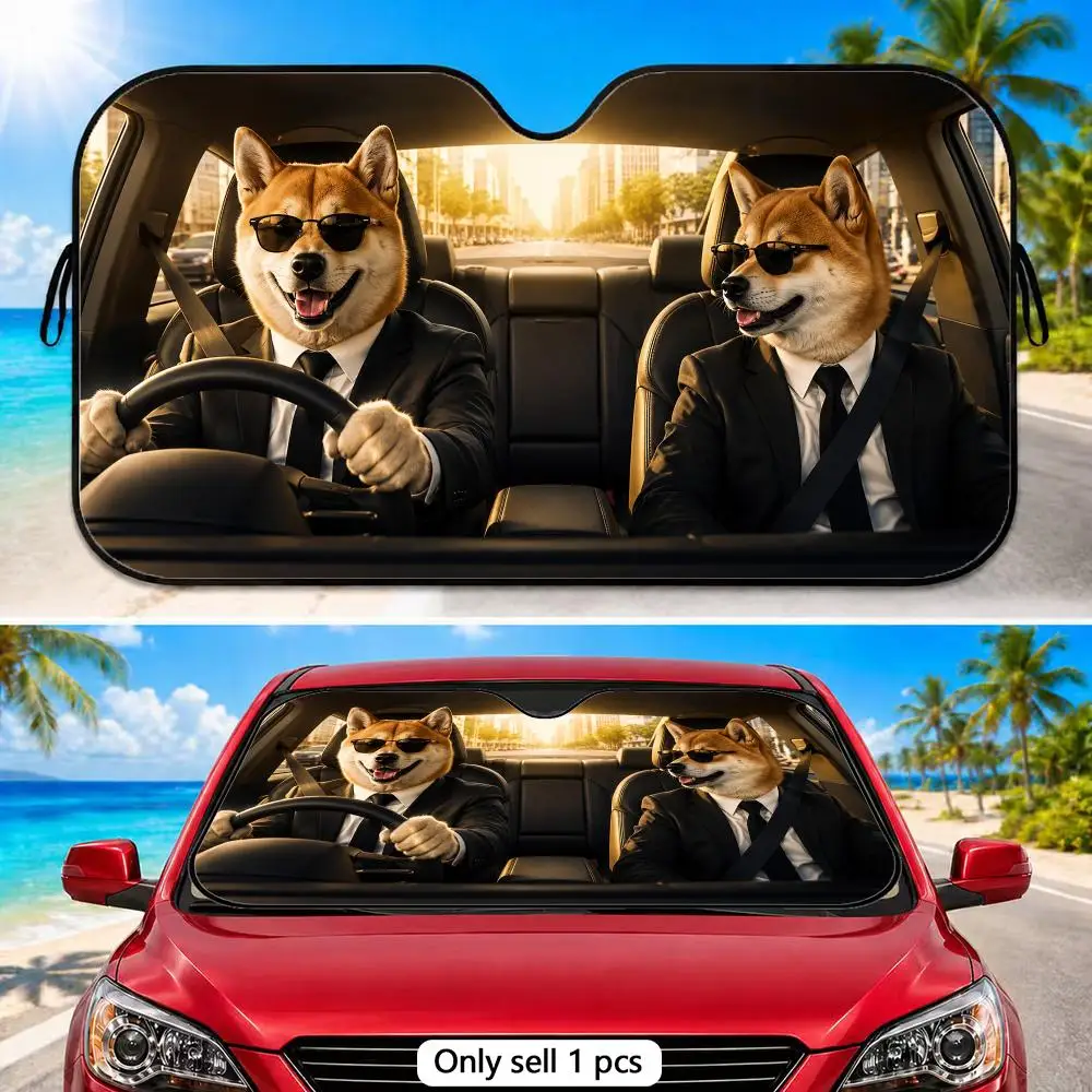 Shiba Inu in a Suit Sun Visor Car Front Window Front Window Protective Cover and Thickened Auto Sunshade Curtain