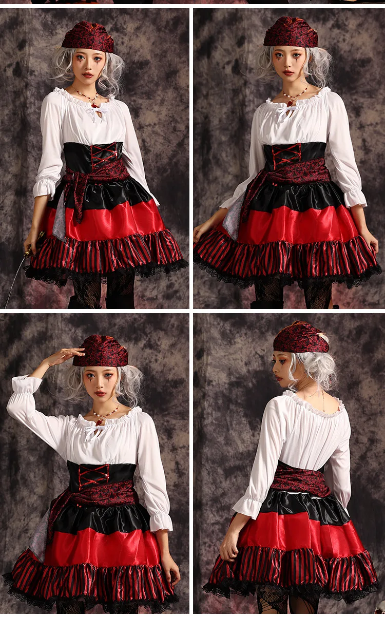 Déguisement Reine Pirate Femme – Rayures Rouges et Dentelle – photo 6