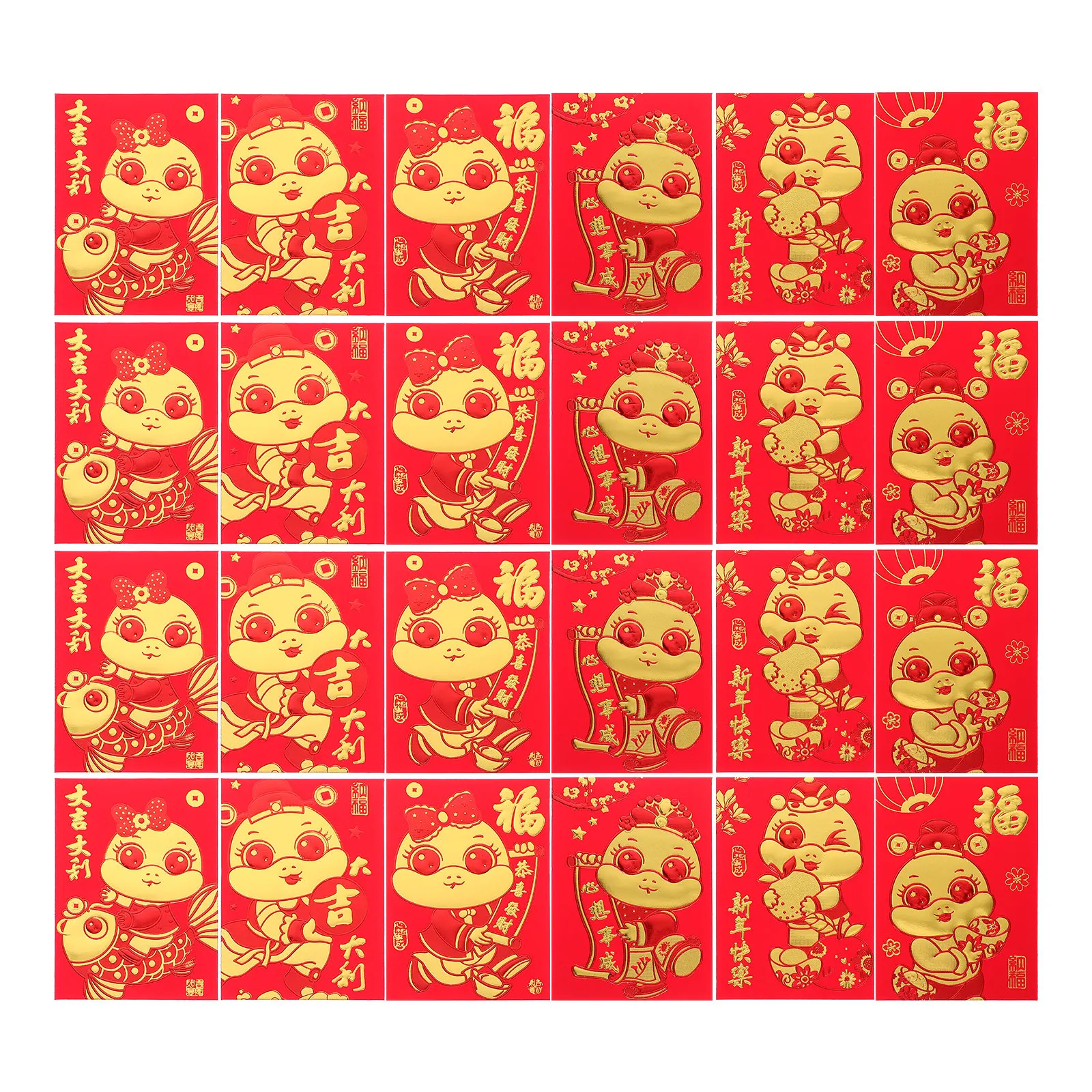 

60Pcs Red Envelopes Chinese New Year 2025 Snake Pattern Money Envelopes Red Packet Cash Spring Festival Decorations