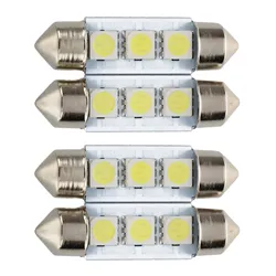 4X C5W 3 LED SMD 5050 36mm Xenon White Bulb Plate Shuttle Festoons Dome Ceiling Lamp Car Light