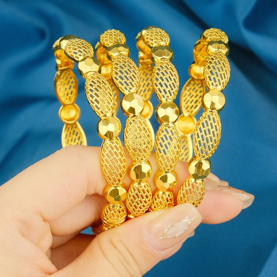 Luxury Hollow Oval Mesh Gold Color Bangle Stackable Bracelet for Women Mother's Day Party Jewelry