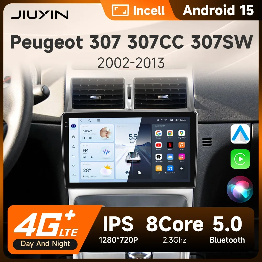 JIUYIN Car Radio For Peugeot 307 307CC 307SW 2002 - 2013 wireless CarPlay Android Auto car intelligent systems No 2 din 2din DVD