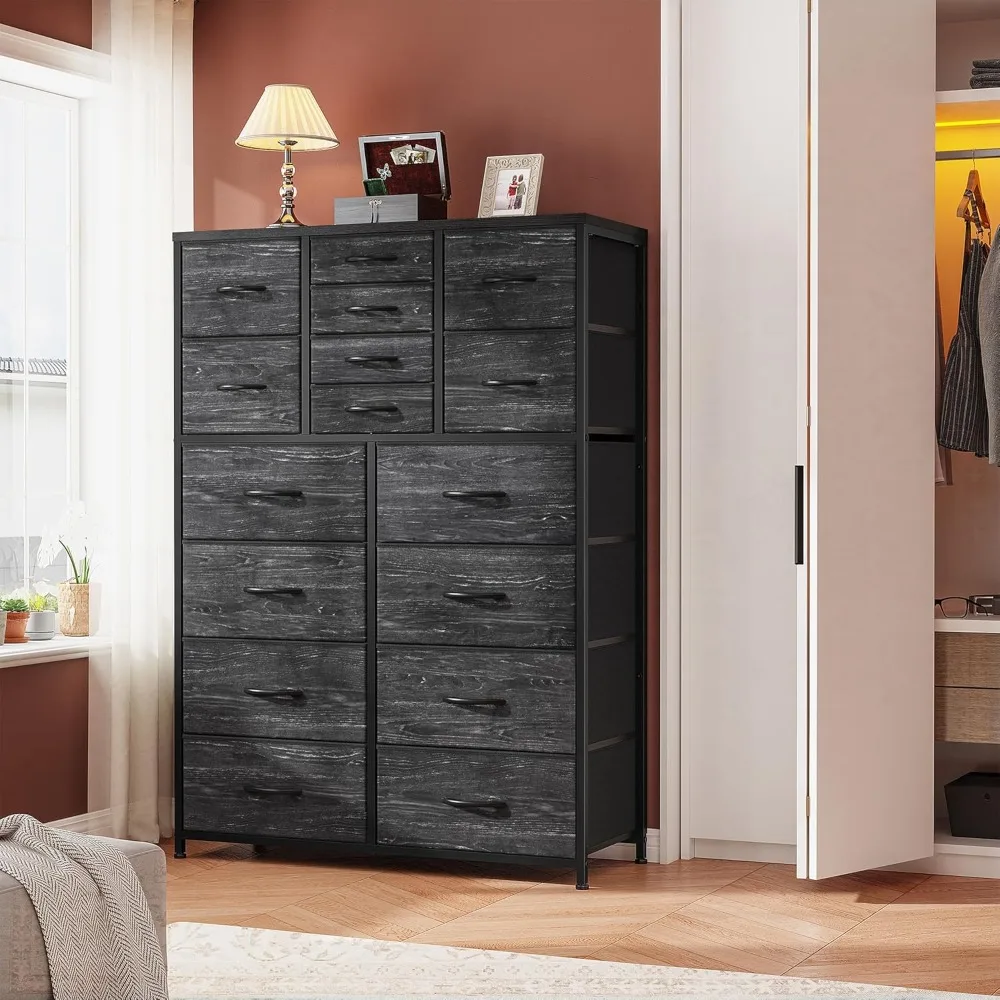 

Black Dresser, Tall Dresser for Bedroom with 16 Drawer, Fabric Bedroom Dressers & Chests of Drawers, Storage Dresser